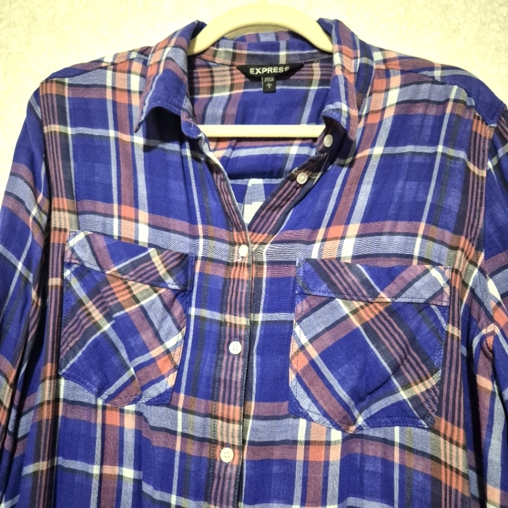EXPRESS.. Blue and Pink Plaid TUNIC-SHIRT...SIZE:L - Picture 4 of 11